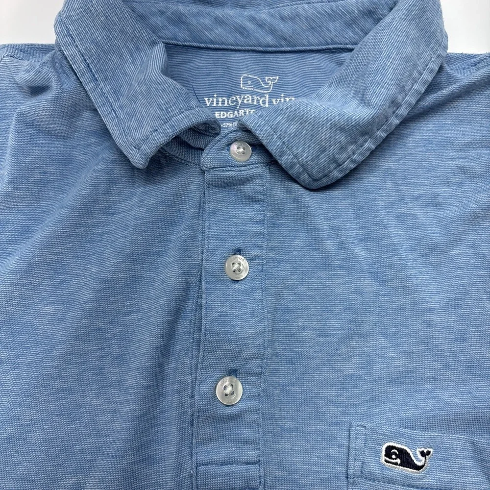 Vineyard Vines Polo Shirt Mens Edgartown Short Sleeve Blue Pima Cotton Blend Med - Picture 3 of 9